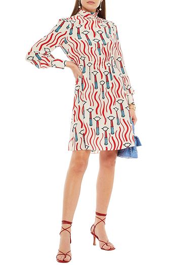 VALENTINO Shirred printed silk crepe de chine mini dress
