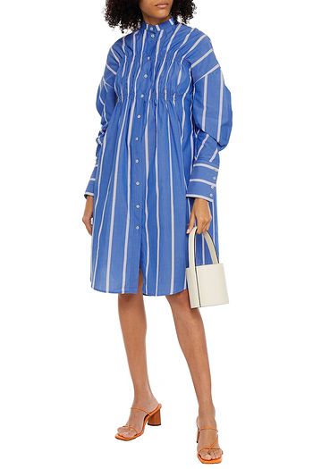 REJINA PYO Gestreiftes Hemdkleid in Midilänge aus Baumwollpopeline mit Raffung
