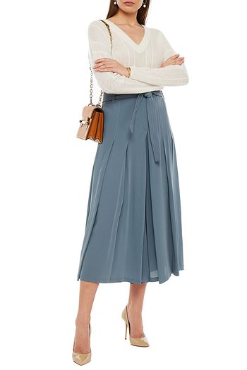VALENTINO Belted pleated silk-satin culottes