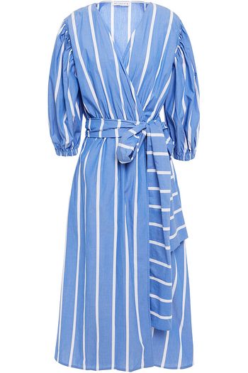 REJINA PYO Gerafftes Midi-Wickelkleid aus Baumwollpopeline mit Streifen