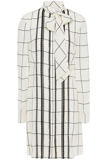 VALENTINO Pussy-bow checked silk crepe de chine mini shirt dress