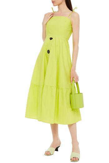 REJINA PYO Maria gerafftes Midikleid aus Baumwollpopeline
