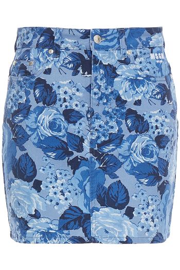 MSGM Floral-print denim mini skirt