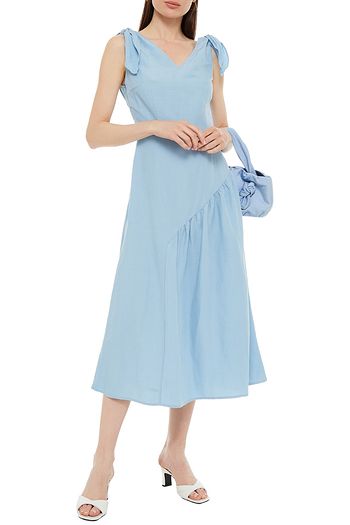 REJINA PYO Gerafftes Midikleid aus Drell mit Knotendetail