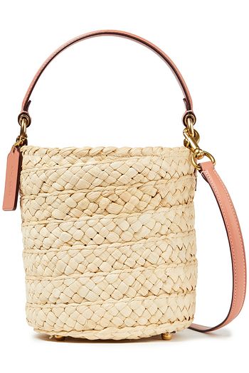 COACH Leather-trimmed braided straw bucket bag