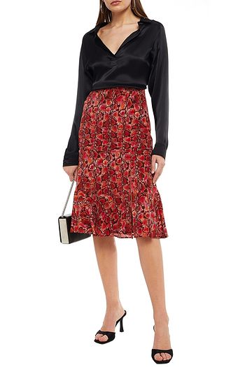 ALTUZARRA Fluted snake-print silk crepe de chine skirt
