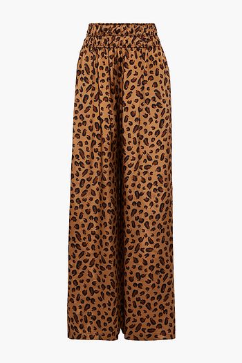 ROSETTA GETTY Shirred leopard-print satin-twill wide-leg pants