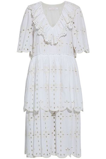 SEE BY CHLOÉ Tiered ruffled broderie anglaise cotton midi dress