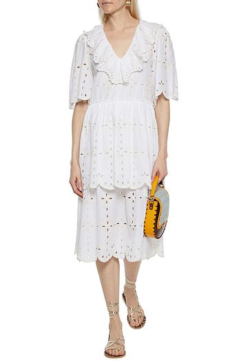 SEE BY CHLOÉ Tiered ruffled broderie anglaise cotton midi dress