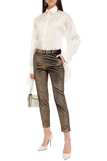 ALTUZARRA Cropped metallic cotton-velvet slim-leg pants