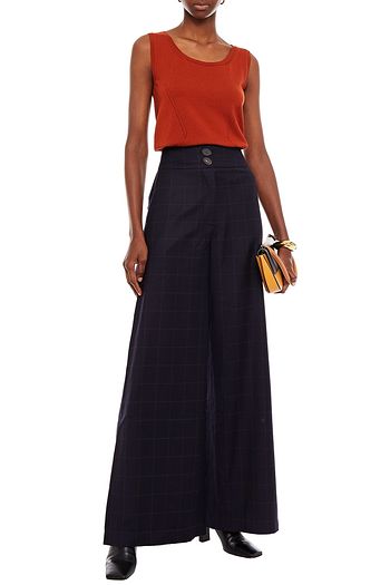 REJINA PYO Hose mit weitem Bein aus Woll-Twill mit Karomuster