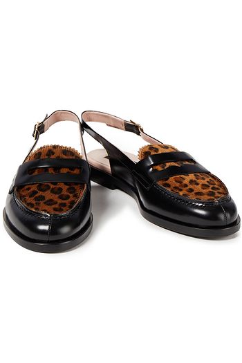 MSGM Slingback-Loafers aus Leder und Kalbshaar mit Leopardenprint