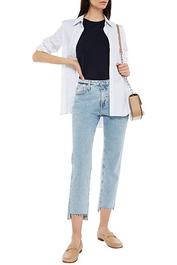 AG JEANS Frayed high-rise straight-leg jeans