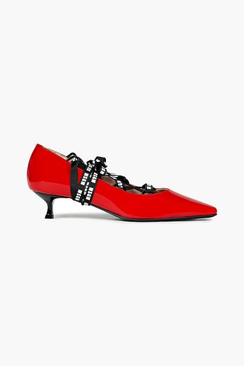MSGM Grosgrain-trimmed patent-leather pumps