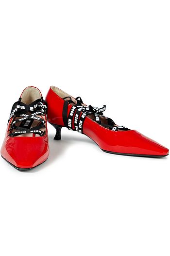 MSGM Grosgrain-trimmed patent-leather pumps