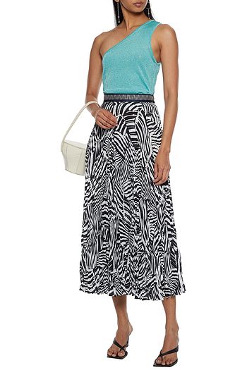 MISSONI Wrap-effect pleated zebra-print crepe midi skirt