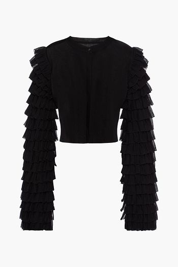 ALAÏA Cropped ruffled silk-blend cardigan