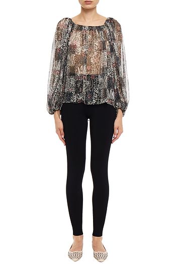 ALAÏA Off-the-shoulder printed silk-crepon top