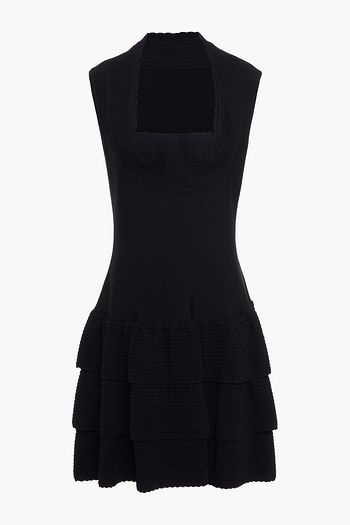 ALAÏA Tiered scalloped stretch-knit mini dress