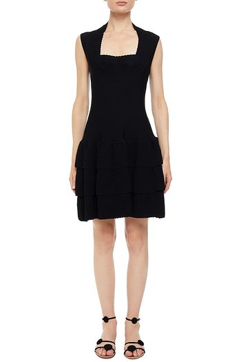 ALAÏA Tiered scalloped stretch-knit mini dress