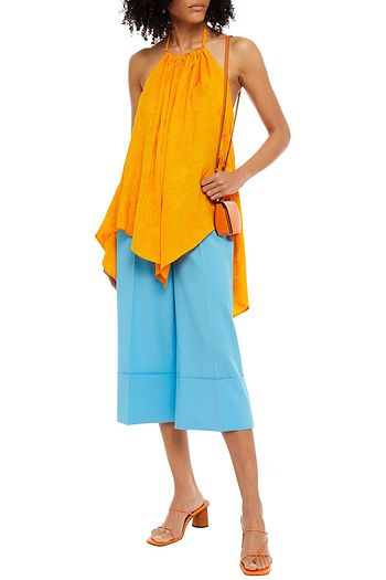 REJINA PYO Erin gathered satin-jacquard halterneck top