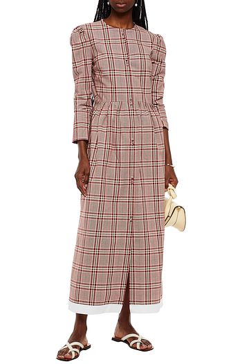 REJINA PYO Quinn kariertes Maxikleid aus Baumwolle mit Falten