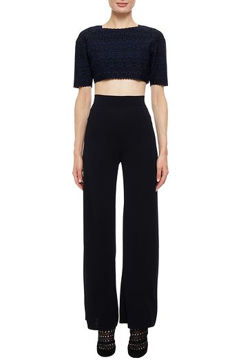 ALAÏA Cropped scalloped jacquard-knit top