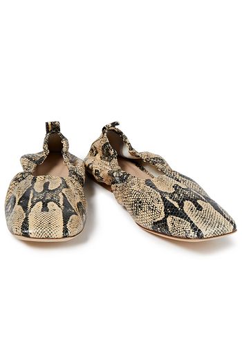 REJINA PYO Gathered snake-effect leather ballet flats