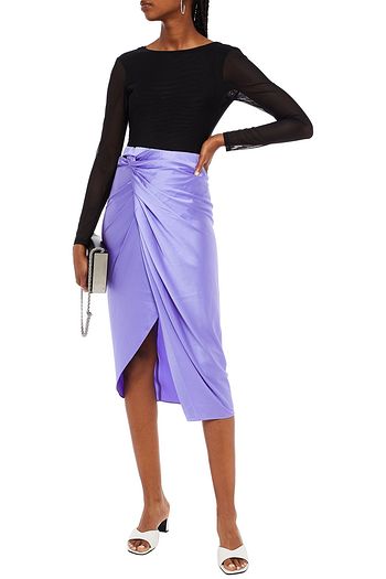 HELMUT LANG Wrap-effect draped stretch-silk satin skirt