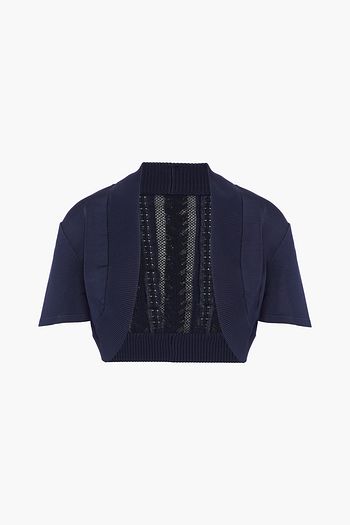 ALAÏA Cropped paneled pointelle and stretch-knit cardigan