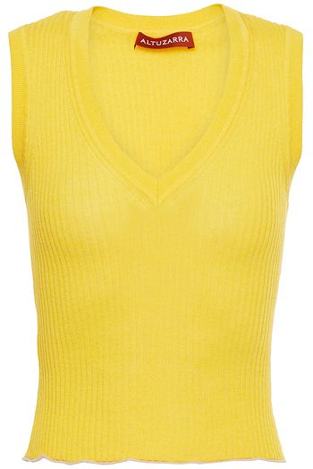 ALTUZARRA Ribbed silk and cotton-blend top