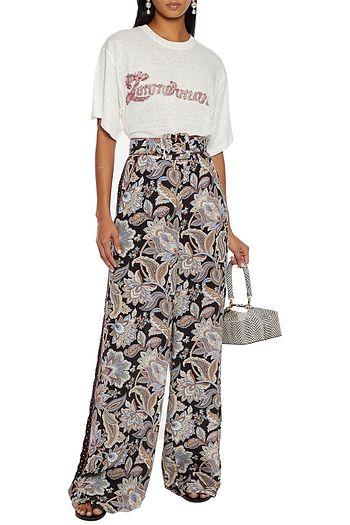 ZIMMERMANN Bedrucktes T-Shirt aus Leinen-Jersey mit Flammgarneffekt