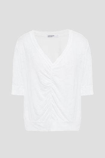 STATESIDE Ruched slub linen top