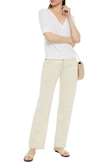 STATESIDE Ruched slub linen top