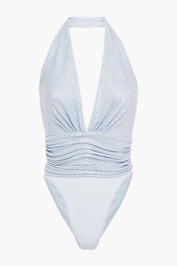 ALEXANDRE VAUTHIER Jersey-paneled embellished ruched crepe bodysuit