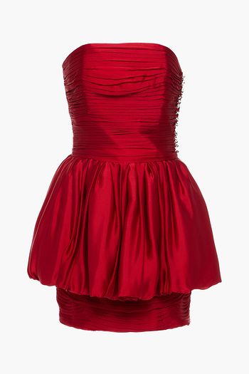ALEXANDRE VAUTHIER Strapless embellished pleated silk-satin mini dress