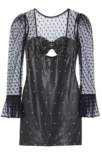 DUNDAS Swiss dot-paneled studded leather mini dress