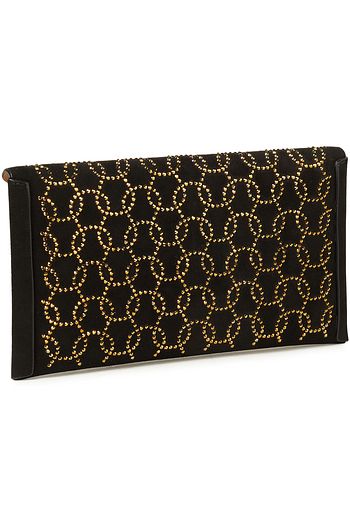 ALAÏA Crystal-embellished nubuck envelope clutch