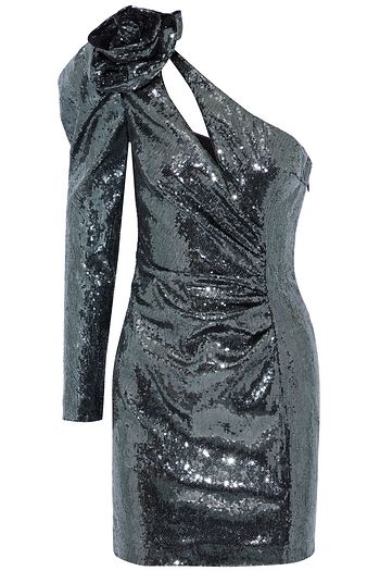 DUNDAS One-shoulder cutout sequined tulle mini dress