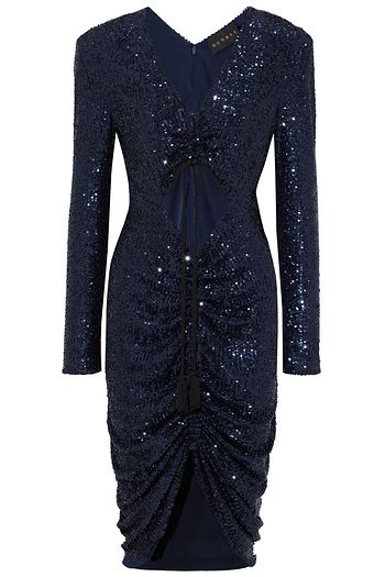 DUNDAS Cutout ruched sequined tulle dress