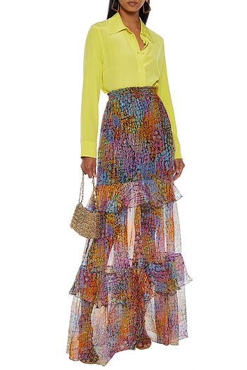DUNDAS Tiered printed silk and Lurex-blend georgette maxi skirt