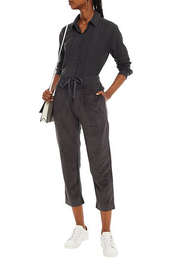JAMES PERSE Mixed Media cropped paneled faux suede and jersey track pants