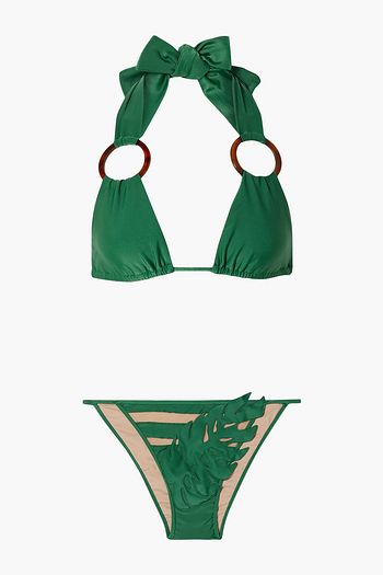 ADRIANA DEGREAS + Cult Gaia tulle-trimmed appliquéd triangle bikini