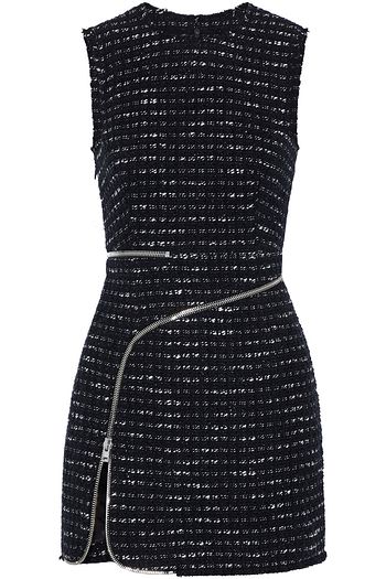 ALEXANDER WANG Zip-detailed metallic tweed mini dress