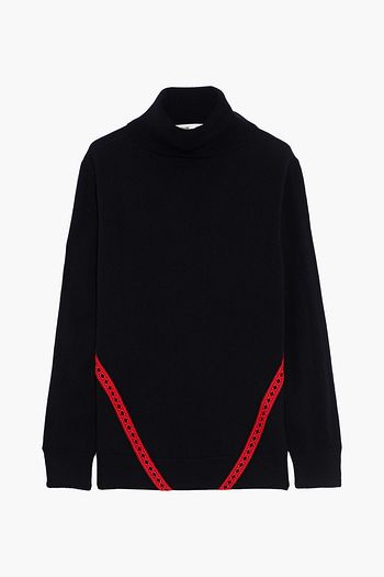 DIANE VON FURSTENBERG Odessa lace-trimmed wool and cashmere-blend turtleneck sweater