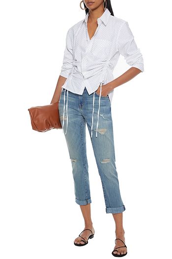 CURRENT/ELLIOTT The Fling cropped distressed mid-rise slim-leg jeans