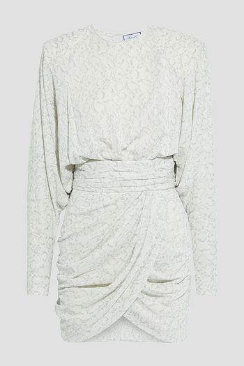 REDEMPTION Wrap-effect belted metallic jacquard mini dress