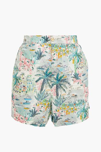 ONIA Gathered printed cotton shorts