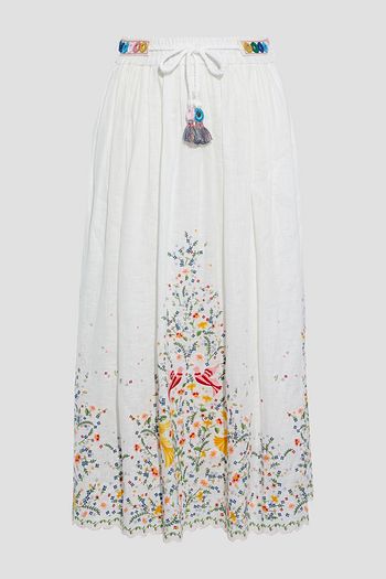 ZIMMERMANN Carnaby belted embroidered linen-gauze midi skirt