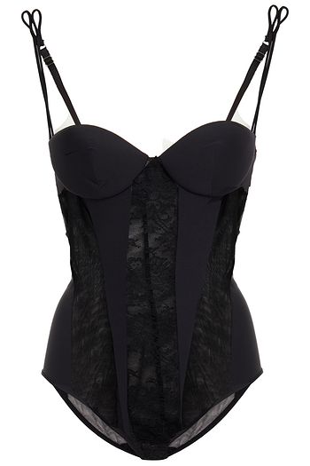 I.D. SARRIERI Paneled tulle, jersey and lace bodysuit